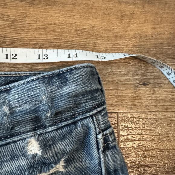 Lucky Brand Jean Shorts 0/25 (30 Waist) Blue Distressed Raw Hem Button Fly Denim - Picture 10 of 12